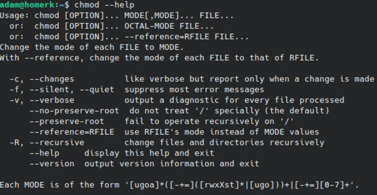 Выполнение команды chmod