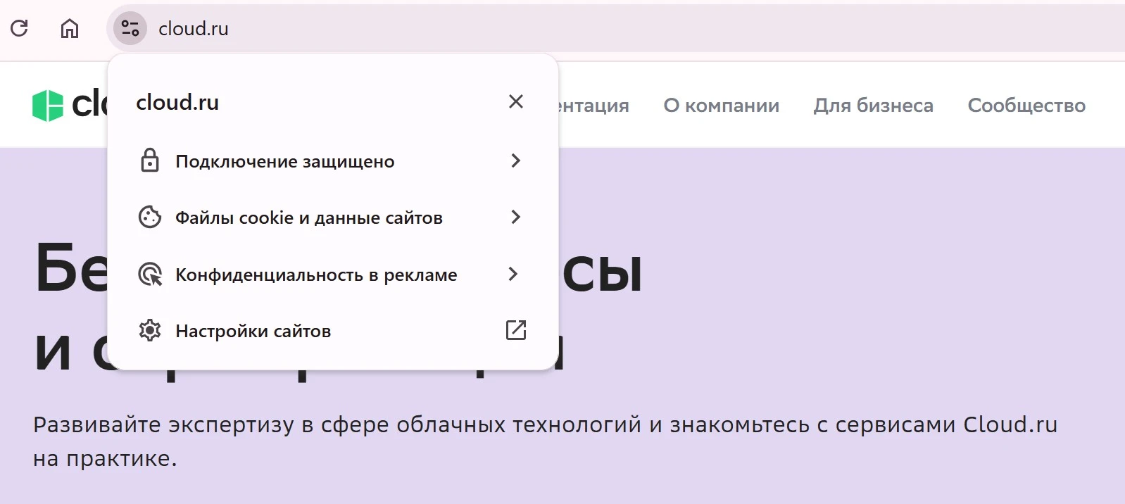 Сайт Сloud.ru защищен протоколом HTTPS