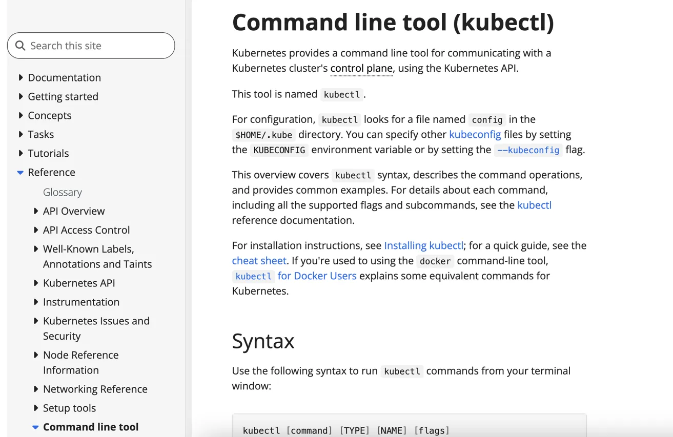 Подсмотреть в шпаргалку по kubectl можно в англоязычной версии документации. Советую именно ее, так как русскоязычная давно не обновлялась