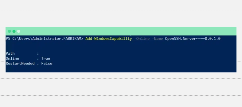 Процесс установки через PowerShell с успешным завершением