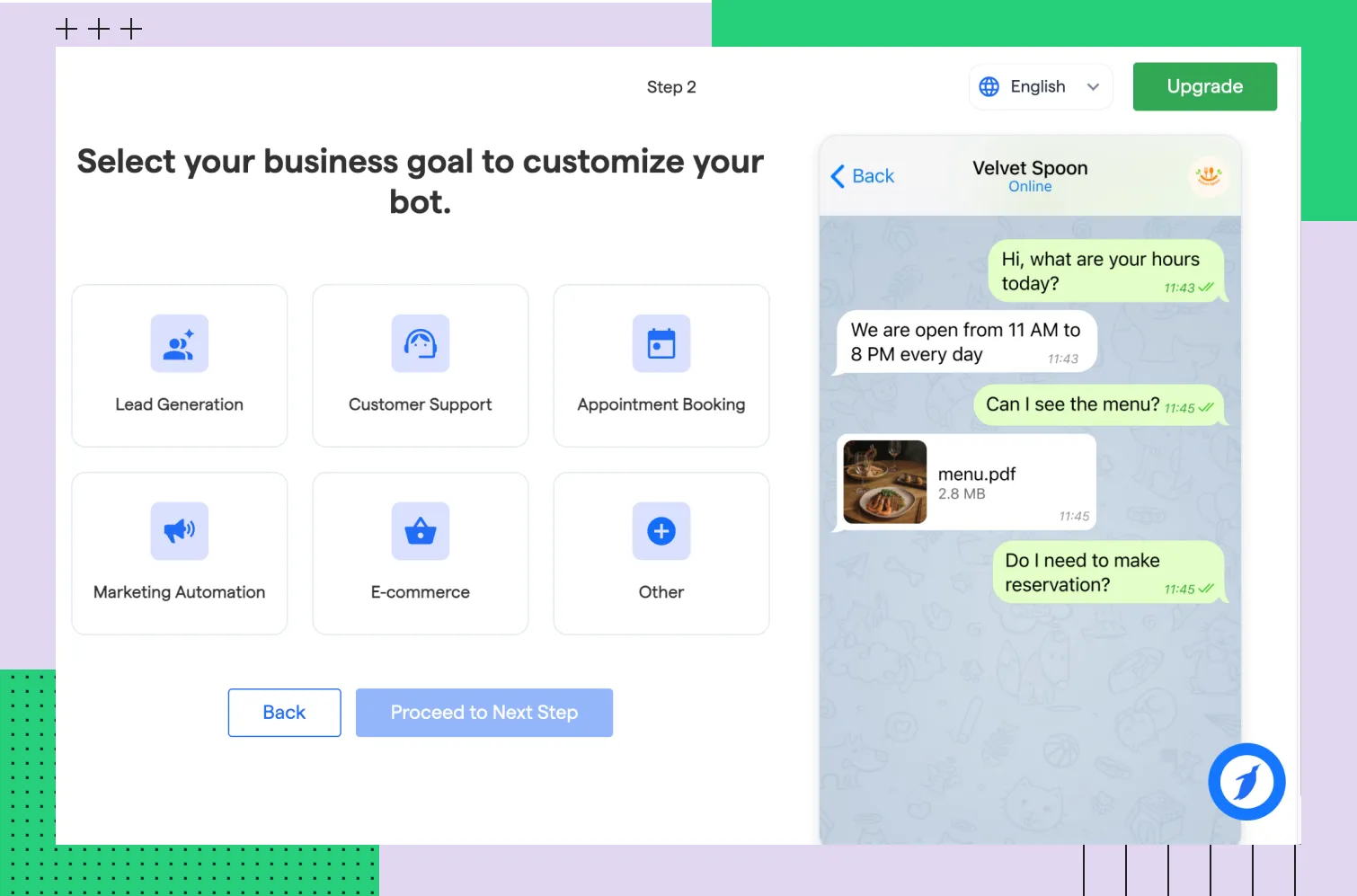 Выбор цели создания бота
