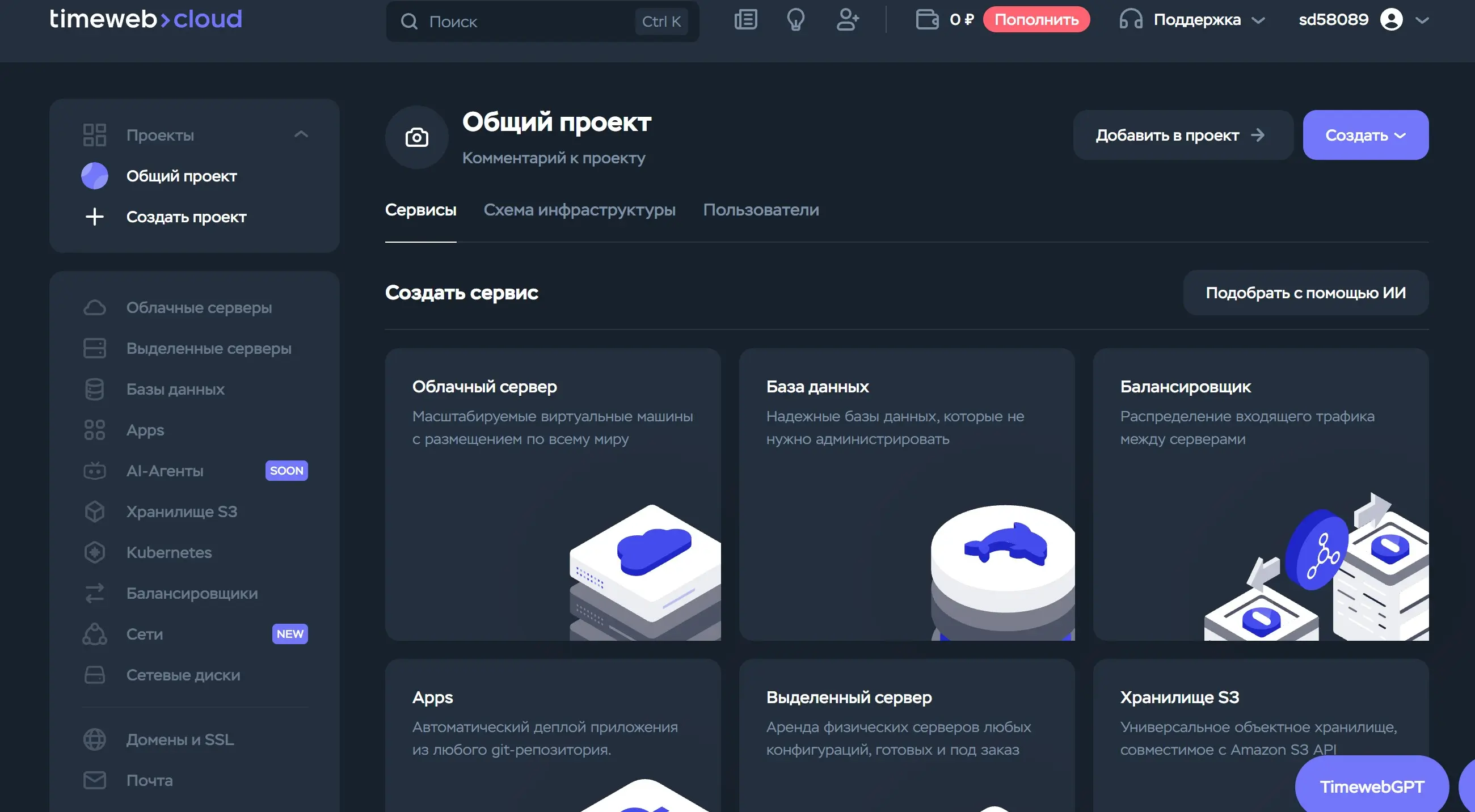 Интерфейс Timeweb Cloud