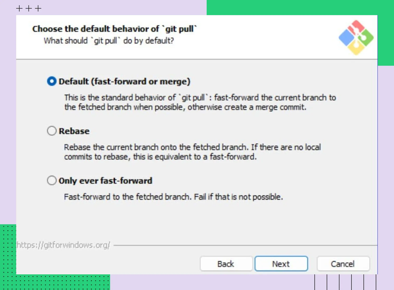 Выбор поведения для команды git pull