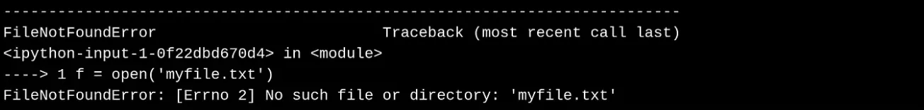 Пример ошибки FileNotFoundError