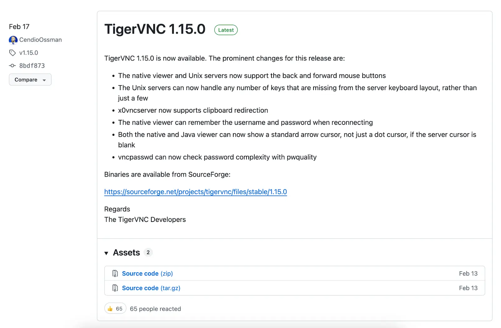 Релиз TigerVNC на GitHub